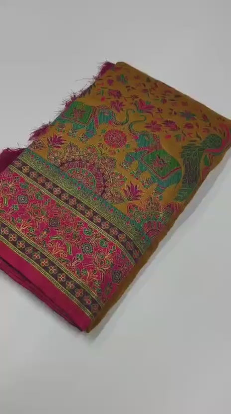 Pure Pashmina Darbari Saree with Meenakari Weaving