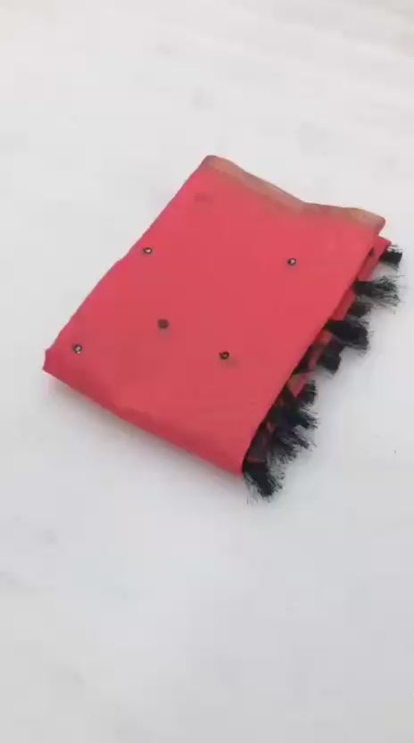 Soft Chanderi Cotton Digital Print Saree with Embroidery & Foil Mirror Work