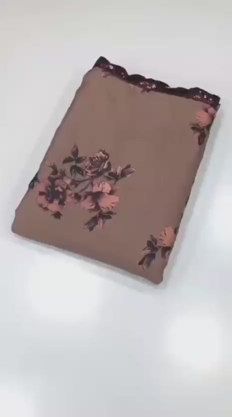 Satin Georgette Floral Digital Print Saree with Sequins Border